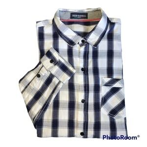 Fredd Marshall blue stripe button front long sleeve mens size large